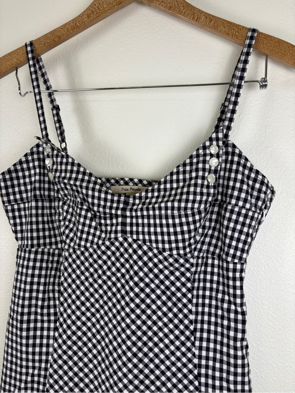 Free People Black&White Gingham Spaghetti Strap Mini Dress Cottagecore Coquette - Picture 2 of 9